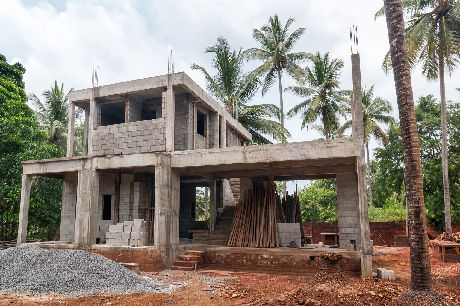 Active residential construction site in Mangaluru
